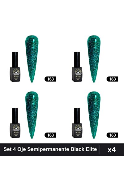 global fashion Set 4 Oje Semipermanente Black Elite 8ml, Manichiura UV/LED Pr...