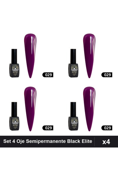 global fashion Set 4 Oje Semipermanente Black Elite 8ml, Manichiura UV/LED Pr...