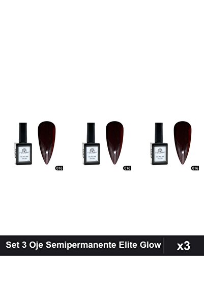global fashion Set 3 Oje Semipermanente Elite Glow 15ml, Gel Polish UV/LED 016