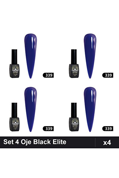 global fashion Set 4 Oje Semipermanente Black Elite 8ml, Manichiură UV/LED Pr...