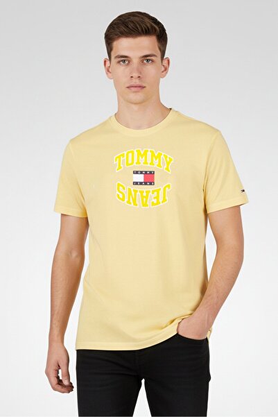 Tommy Hilfiger Tommy Jeans Men Crew Neck Short Sleeve Brand Logo T-Shirt, Yellow