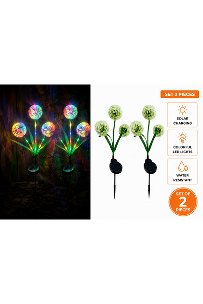 Erhan Set Premium 2 Lămpi Solare Decorative Tip Floare Păpădie – Iluminare RG...