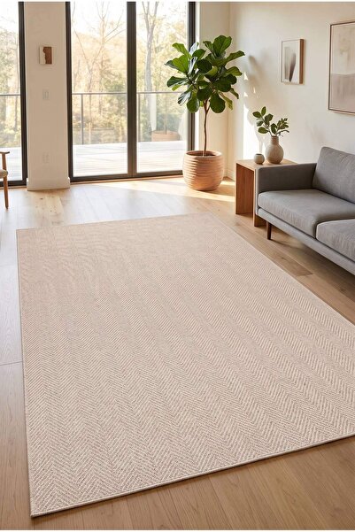 Foldy Luma Hasır Dokuma Bej Renkli Kaymaz Tabanlı Sisal Kilim Yıkanabilir Hal...