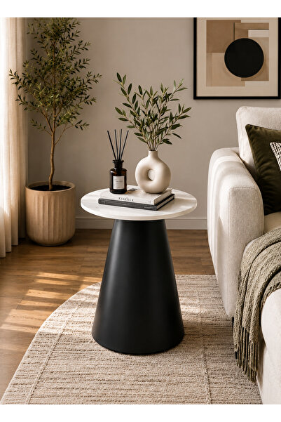 N.zone Modern Round Side Table with Luxurious Conical Design – Elegant Coffee...