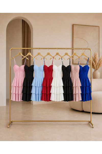 OEM Rochie scurta eleganta cu strasuri, bustier si volane in straturi