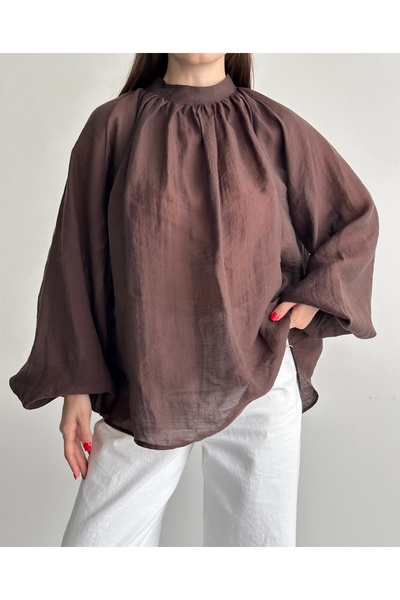 Fashionbox Bluza od tula modalnog materijala, udobnog kroja, sa naboranim ovr...