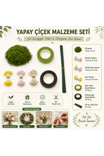 Mutkin Yapay Çiçek Malzeme Seti Şönil Hobi DIY Buket Aranjman Seti Yapay Yosu...