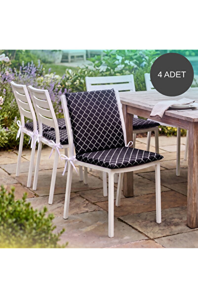 Bhomesconcept 4 Adet 40x40 Cm Siyah Arkalıklı Sandalye Minderi Pamuk Polyeste...