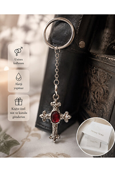 HER ŞEY NOTA www.herseynota.com Red Stone Detailed Gothic Cross Keychain – Al...