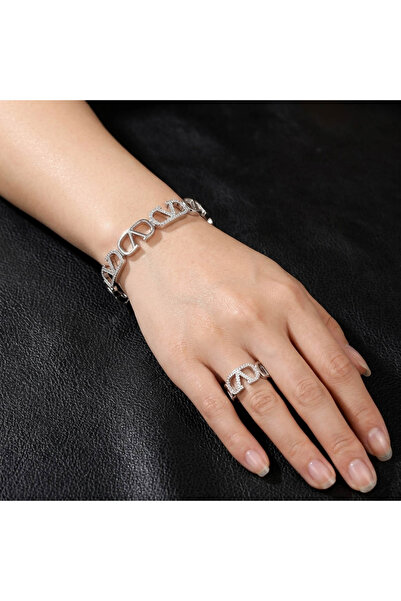 Generic V Logo Crystal Jewelry Set for Women - Gold & Silver Tone Bracelet & ...