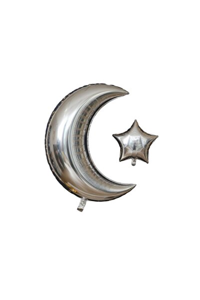 KAYAX بالون فويل فضي خاص لرمضان مقاس 24 بوصة مع نجمة 5 بوصة