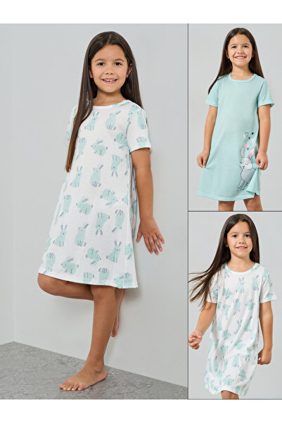 Styli Pack of 2 - Girls Printed Short Sleeve Nightdress