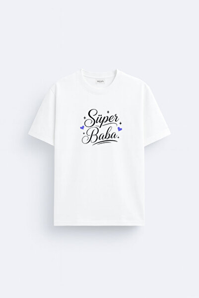 cesita Tricou alb din țesătură de bumbac imprimată Super Dad Ziua Tatălui