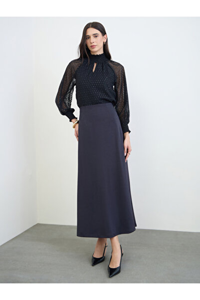 Styli Black A-Line Maxi Skirt with Back Slit