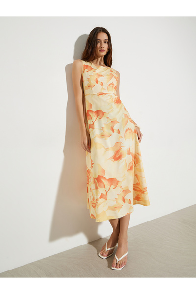 Take Two By Styli Yellow Floral Print A-Line Midi Dress
