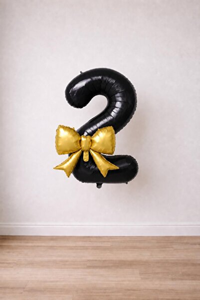 Patladı Gitti Gold Bow & Black 2 Number Foil Balloon Set
