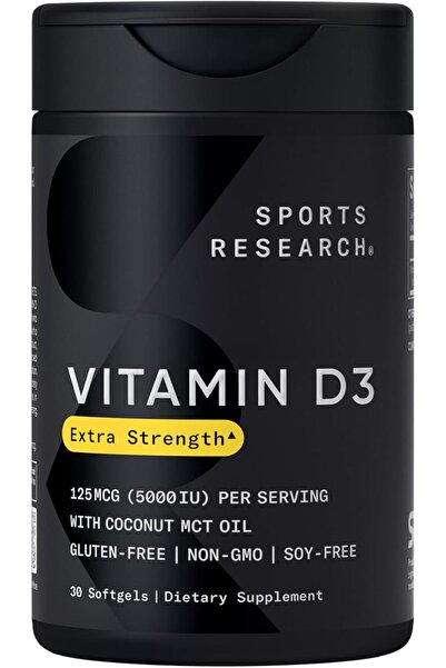 Sports Research Vitamin D3 with Coconut Oil (125mcg, 5000 IU, 30 Softgels)