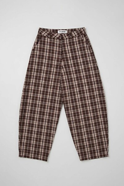 it's basic Women's Coffee Plaid S6-14 Skater Fit Loose Cut Pants