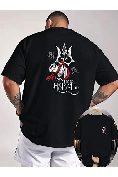 bolivia's تي شيرت رجالي مطبوع على الوجهين بنمط نصي سانسكريت لسيف شيفا، بأسلوب...