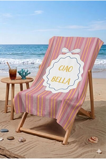 ASDİVA Pink Striped Bow Detailed Ciao Bella Written Digital Printed Beach and...