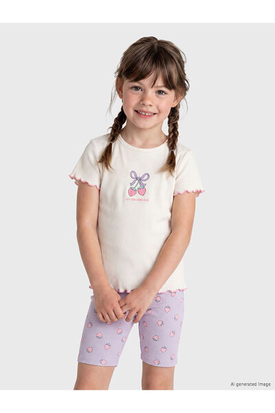 LC Waikiki Peak New Season Printed Girls' Corded Fabric T-Shirt 2-Pack