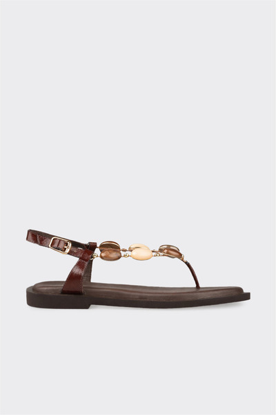 Elle Shoes Kahve Deri Kadın Sandalet
