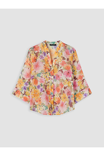 LC Waikiki Pink Crochet Collar Floral Blouse