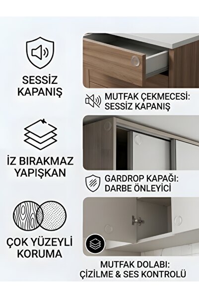 Mobilyap 18 mm Şeffaf Silikon Kaydırmaz Cam Masa Altlığı & Ses Stoperi Kendınden Yapışkanlı zemın koruyucu