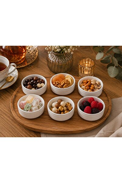 Karçiçeği Home Güral 6-Piece Porcelain Snack and Breakfast Bowl Set White 8 cm