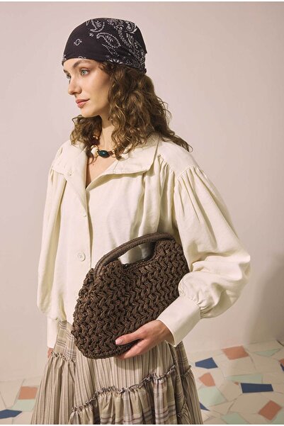 HE-QA Hasır Clutch Çanta Kahverengi
