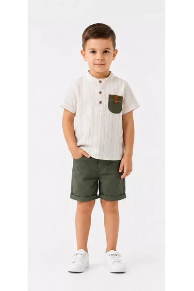 DMR Elegance 2/5 Years Old Linen Shirt Gabardine Shorts Children's Set