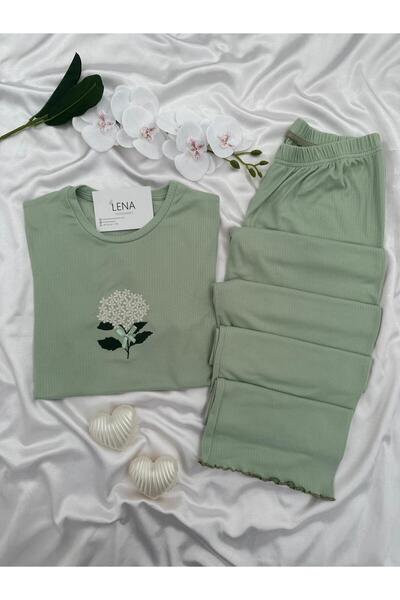 Lena Homewears Women's Front Embroidered Short Sleeve Oslo Pajama Set