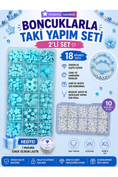 By MO Accessories Çocuklar İçin Mavi Figür Boncuklarla ve İnci Boncuklarla Ta...