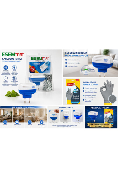 Esemmat Kablosuz ısıtıcı otomatik ısı kontrolü +10 tablet