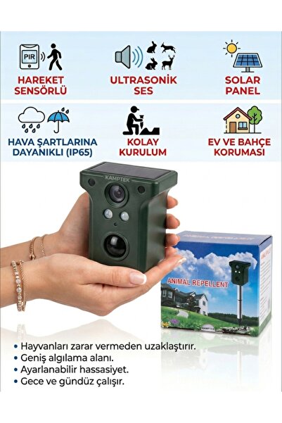 kamptek kamp teknolojisi Kamptek Güneş Enerjili Ultrasonik Hayvan Kovucu - IP...