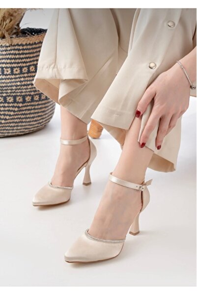 FYD SHOES Pantofi cu toc din țesătură din satin cu curele la gleznă
