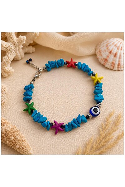 Bijustore Turquoise - Hematite Natural Stone Starfish Evil Eye Beaded Women's...