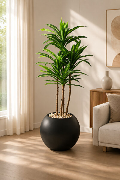 TrentonGCC Artificial Dracaena Indoor Plant in Modern Round Pot – Decorative ...