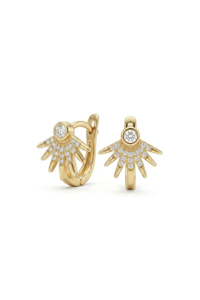 ZARİN JEWELS Zirkon Taşlı 14 Ayar Altın Kaplama Güneş Işını Küpe