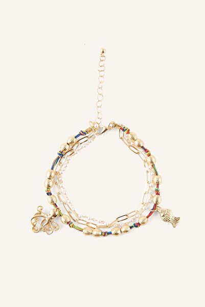 DeFacto Women's Gold Color 2-Piece Chain Anklet Set H7046Axns