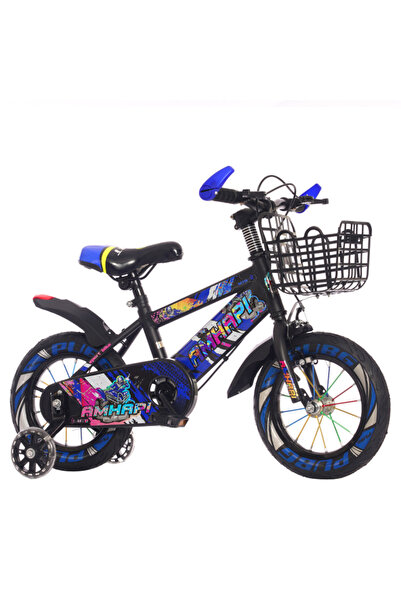 LUDIRO Bicicletă Copii 16 Inch MTB Graffiti - Negru/Albastru, cu Roți LED și ...