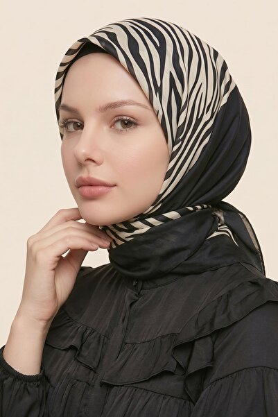 InStyle وشاح من القطن الناعم بنمط موجة الحمار الوحشي باللون الأسود والكريمي