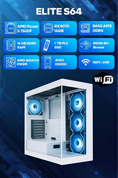 Game Garaj Elite S64 AMD R5 7500F 16GB RAM 1TB SSD RX9070 FreeDOS Oyuncu OEM ...