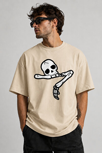 ArtYus Dertli Skeleton Printed Unisex Oversize T-Shirt – Cotton Crew Neck Cas...