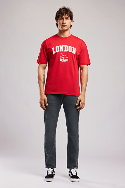 Lee Cooper Cliff Men's Loose 100% Cotton Printed Crew Neck T-Shirt Red