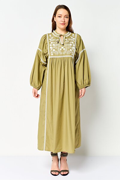Rufaya Women Embroidered Maxi Dress, Olive