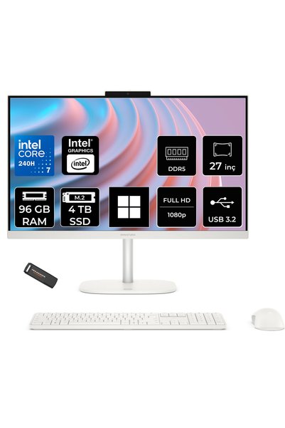 HP OmniStudio 27 Core 7 240H 96GB RAM 4TB SSD 27" FHD 100Hz W11P Beyaz All in One Bilgisayar + Per4 USB Bellek