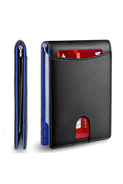 Choice7 Black Blue Rfid Leather Holder Men Wallets Luxury Money Bag Slim Thin...