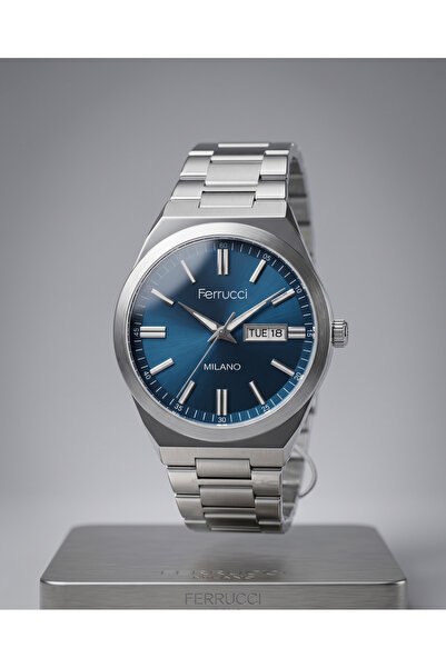 Ferrucci Milano 38mm Lacivert Kadran Çelik Erkek Kol Saati – Gün Göstergeli K...