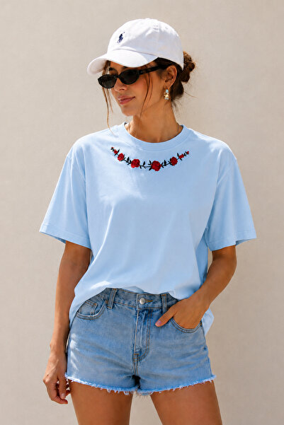 ArtYus Μπλουζάκι Unisex Oversize με λεπτομέρεια στάμπας σε σχήμα ροζ κολάρου ...